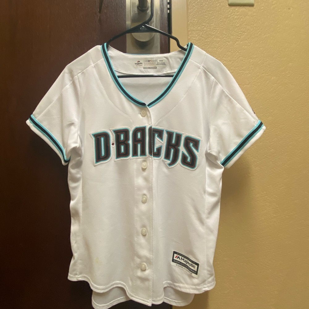 Majestic White D-Backs Jersey with Teal Accents